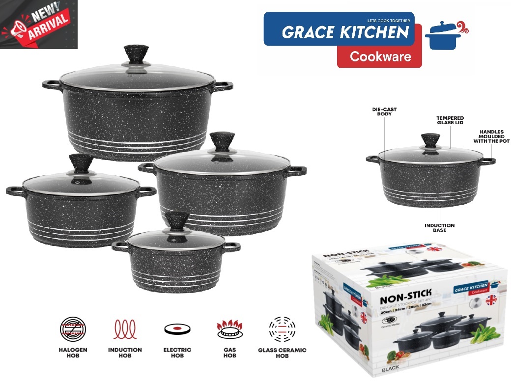Cemaic Marble Coating Die-Cast Set (20-24-28-32cm) Black